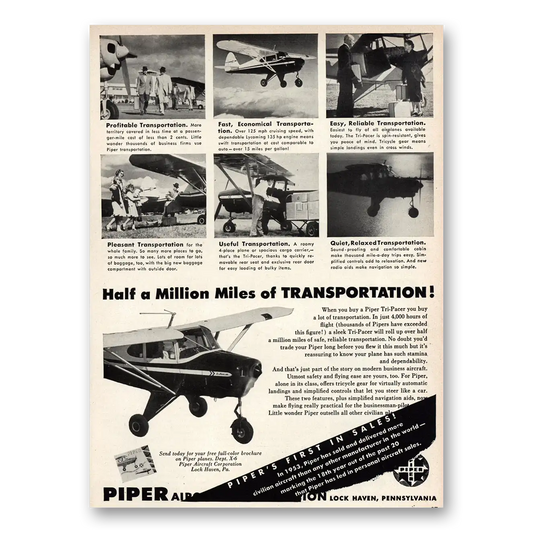 1953 Piper Aircraft Air Half a Million Miles of Transportation Vintage Magazine Print Ad