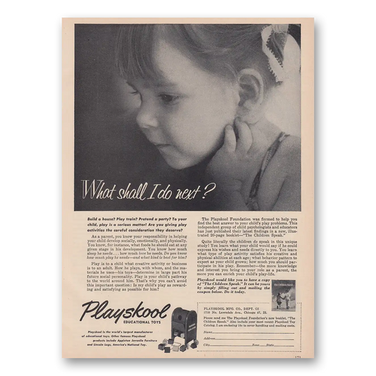 1953 Playskool What Shall I Do Next Vintage Magazine Print Ad