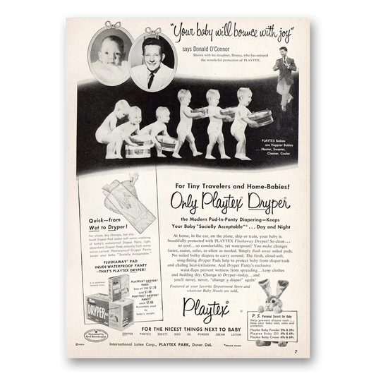 1953 Playtex Dryper Baby Will Bounce With Joy Donald Oconnor Vintage Magazine Print Ad