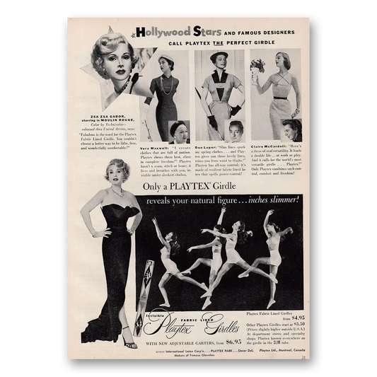 1953 Playtex Undergarments Girdles Hollywood Stars and Famous Designers Vintage Magazine Print Ad