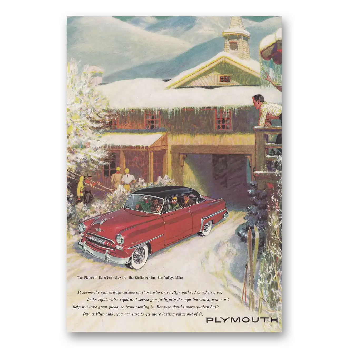 1953 Plymouth Belvedere Challenger Inn Sun Valley Idaho Vintage Magazine Print Ad