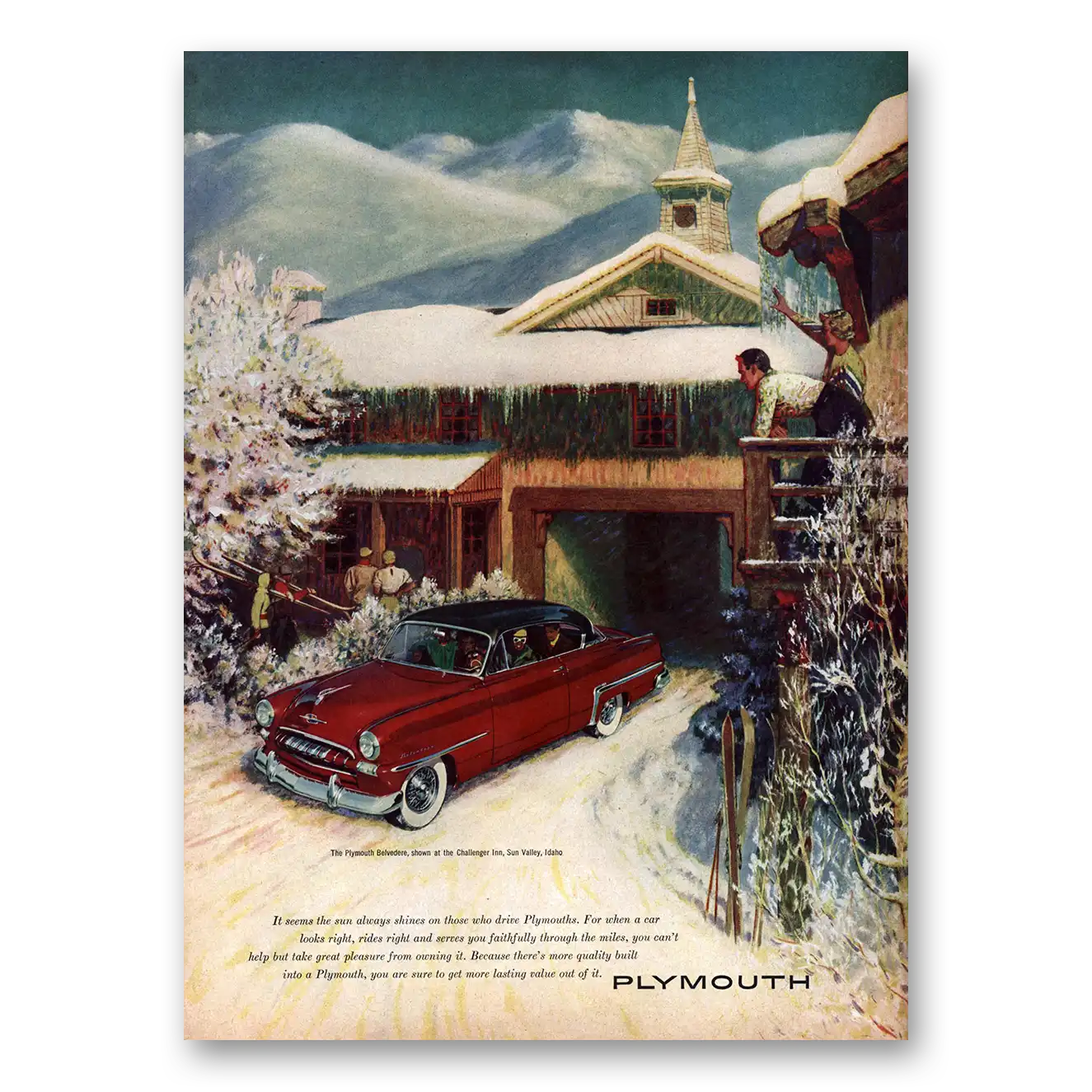 1953 Plymouth Belvedere Challenger Inn Sun Valley Vintage Magazine Print Ad