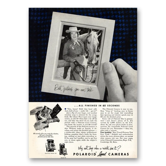 1953 Polaroid Land Camera All Finished In 60 Seconds Vintage Magazine Print Ad