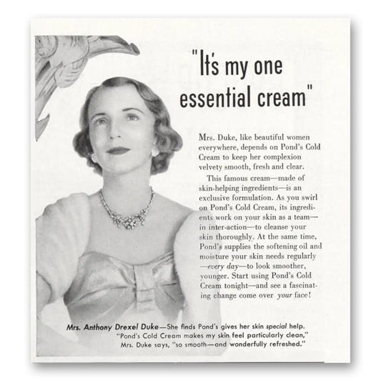 1953 Ponds Cold Cream Mrs Anthony Drexel Duke Vintage Magazine Print Ad