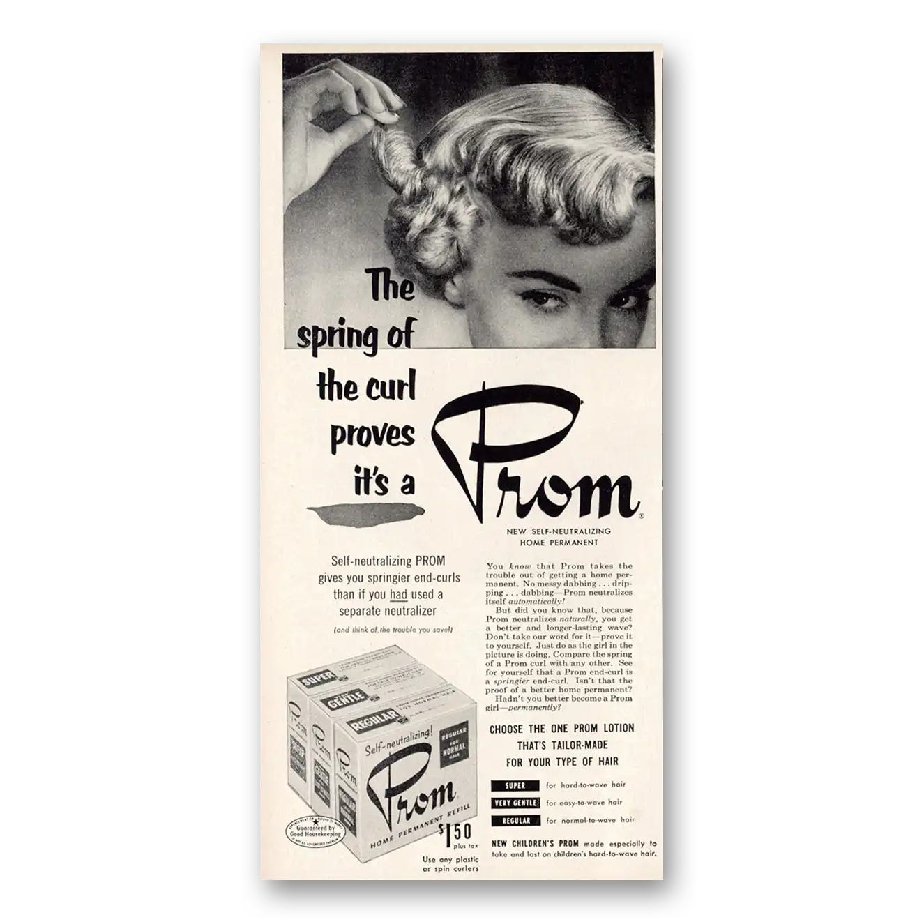 1953 Prom Home Permanent Spring of the Curl Vintage Magazine Print Ad