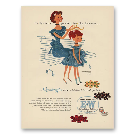 1953 Quadriga Cloth Caliqueens Parked for Summer Vintage Magazine Print Ad