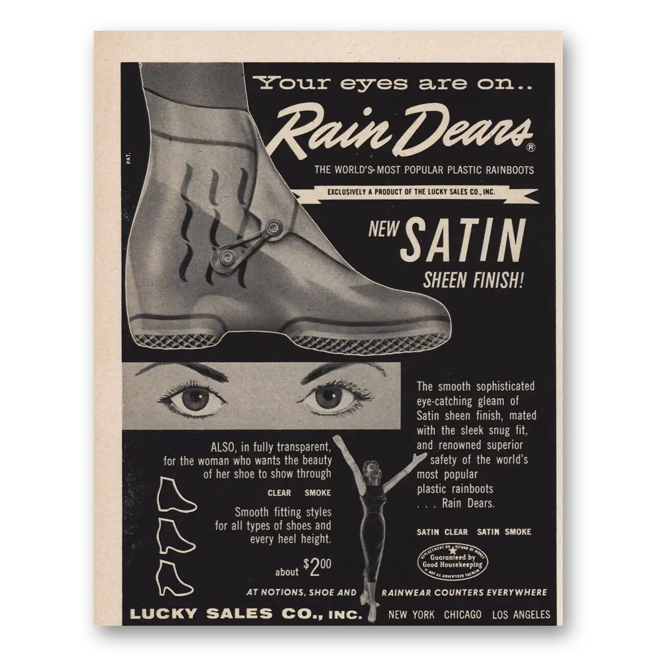 1957 Rain Dears Boots Satin Sheen Vintage Magazine Print Ad