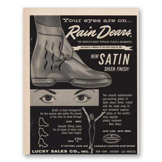 1957 Rain Dears Boots Satin Sheen Vintage Magazine Print Ad