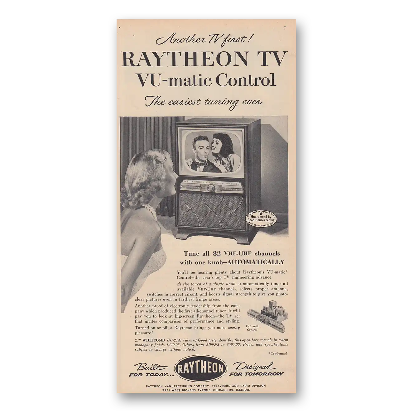 1953 Raytheon VUmatic Control Easiest Tuning Ever Vintage Magazine Print Ad