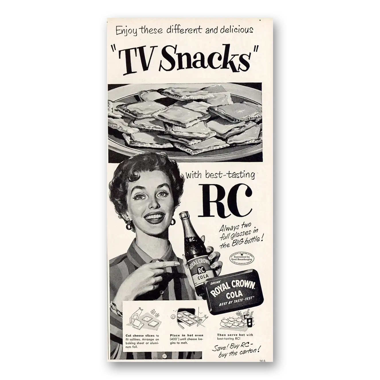 1953 Royal Crown Cola TV Snacks Vintage Magazine Print Ad