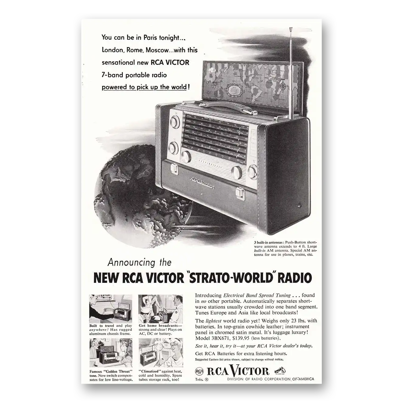 1953 RCA Victor Radios Strato World Radio Vintage Magazine Print Ad