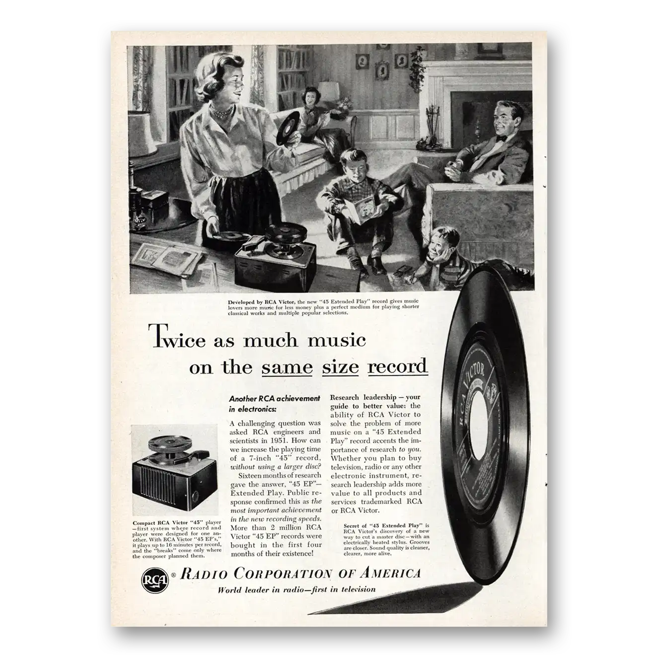 1953 RCA Victor Records Twice As Much Music Same Size Record Vintage Magazine Print Ad