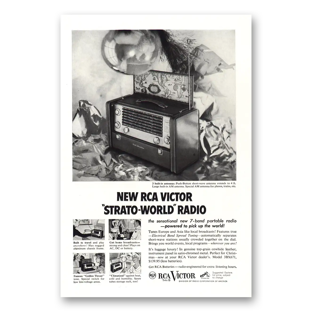 1953 RCA Victor Radios Strato World Radio Sensational Vintage Magazine Print Ad