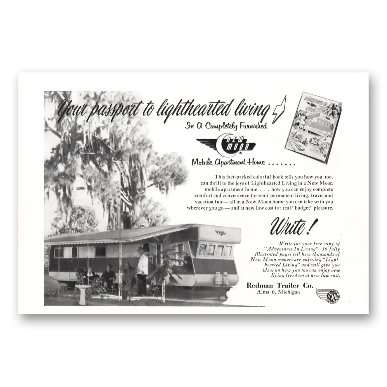 1953 Redman Trailer Lighthearted Living Vintage Magazine Print Ad