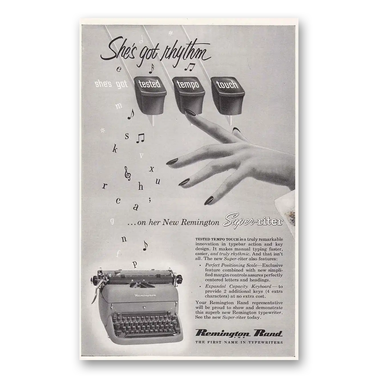 1953 Remington Typewriter Got Rhythm Vintage Magazine Print Ad