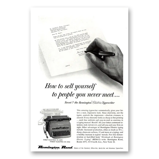 1953 Remington Typewriter Sell Yourself to People You Never Meet Vintage Magazine Print Ad