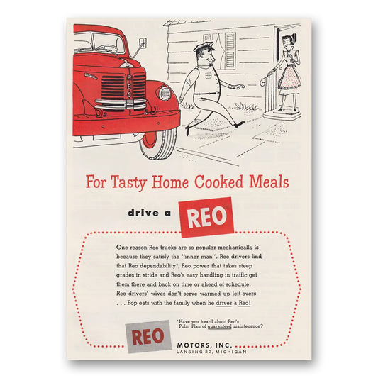 1953 Reo Trucks For Tasty Home Cooked Meals Vintage Magazine Print Ad