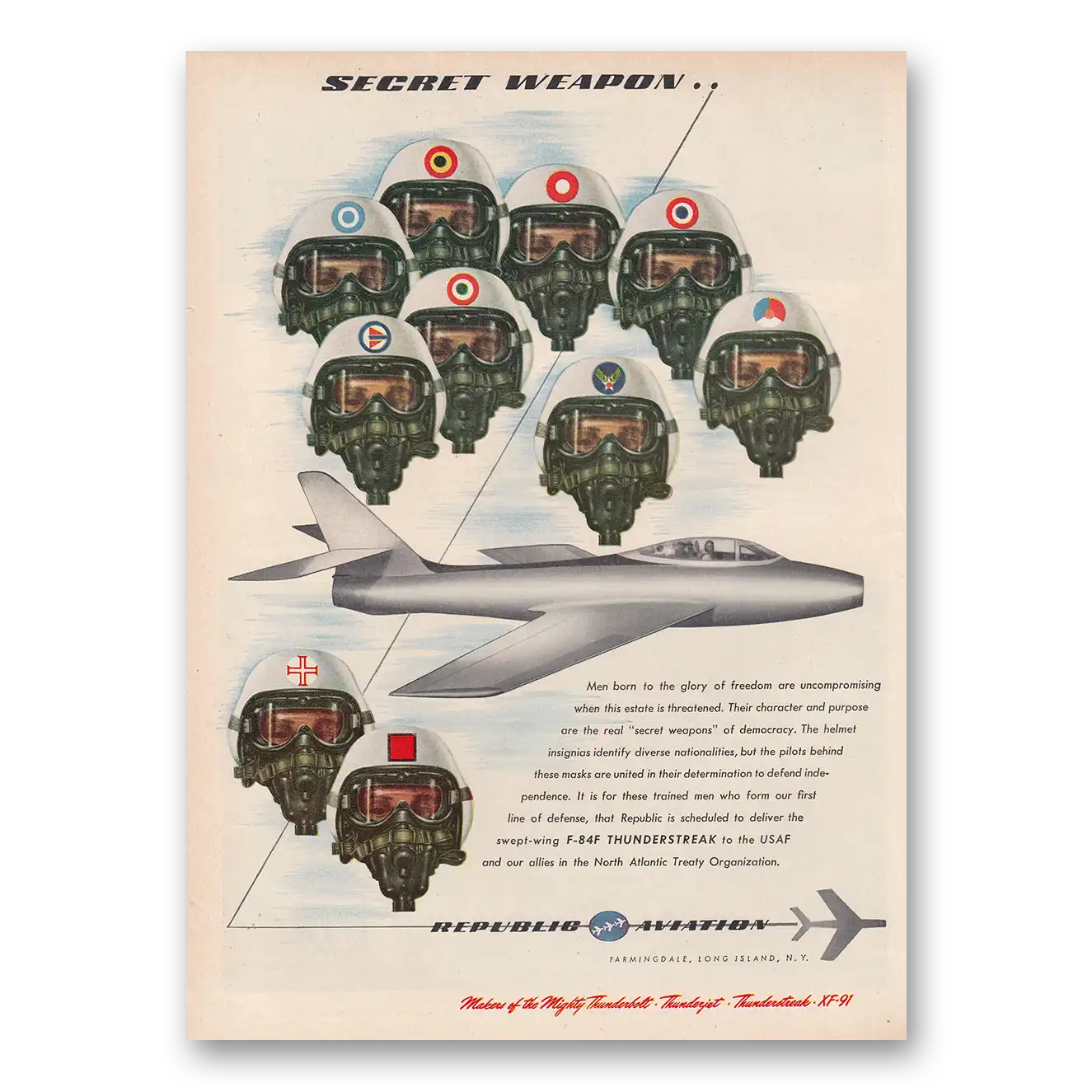 1953 Republic Aviation Secret Weapon Vintage Magazine Print Ad