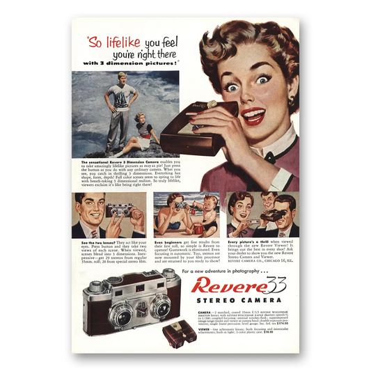 1953 Revere Camera So Lifelike You Feel You're Right There Vintage Magazine Print Ad