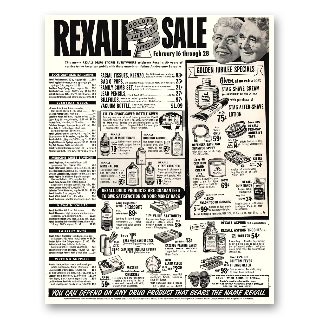 1953 Rexall Drug Stores Golden Jubilee Sale Vintage Magazine Print Ad