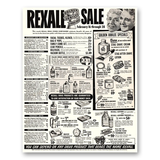 1953 Rexall Drug Stores Golden Jubilee Sale Vintage Magazine Print Ad