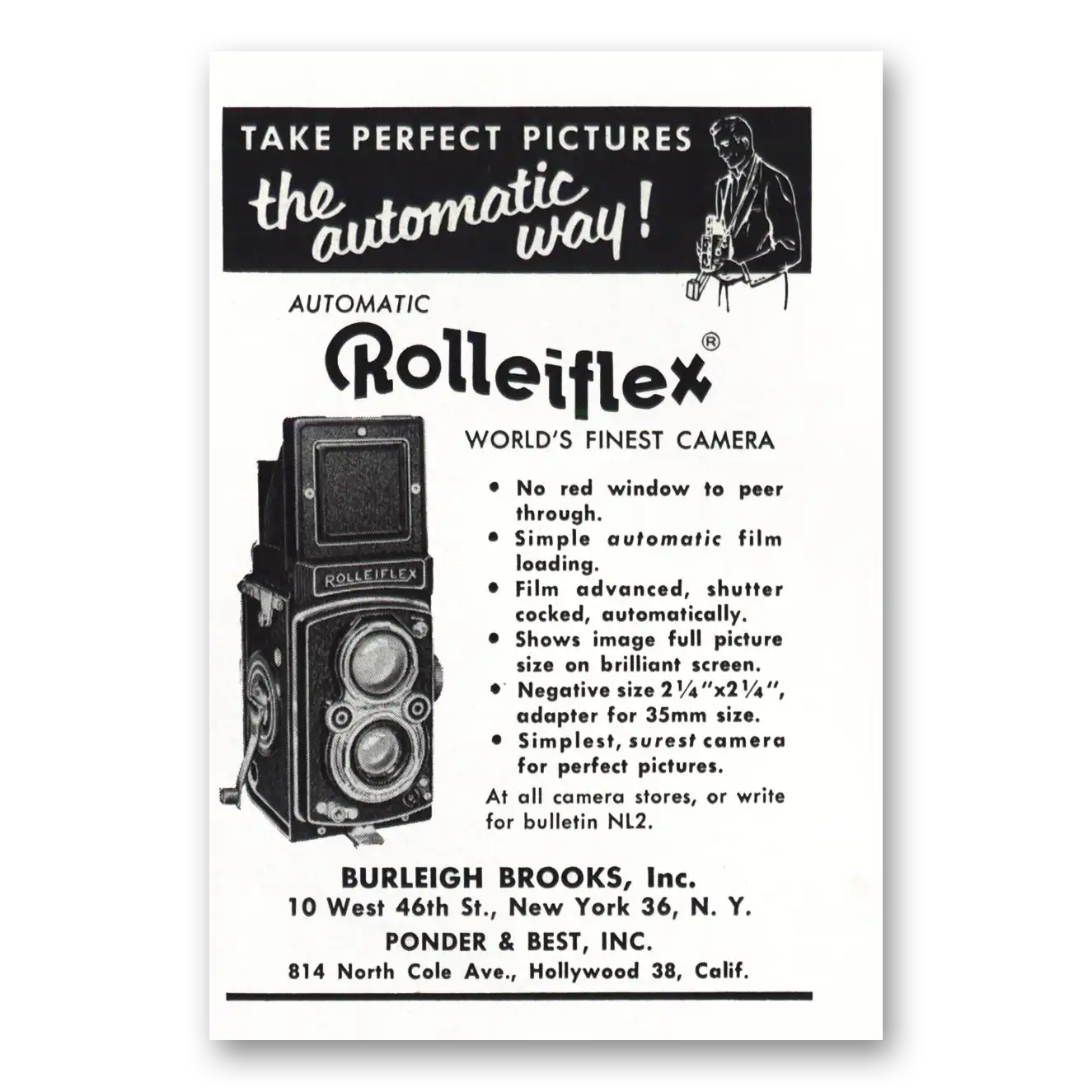 1953 Rolleiflex Camera Automatic Way Vintage Magazine Print Ad