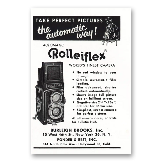 1953 Rolleiflex Camera Automatic Way Vintage Magazine Print Ad