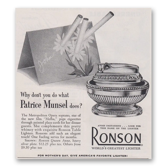 1953 Ronson Lighters Why Don’t You Do What Patrice Munsel Does Vintage Magazine Print Ad