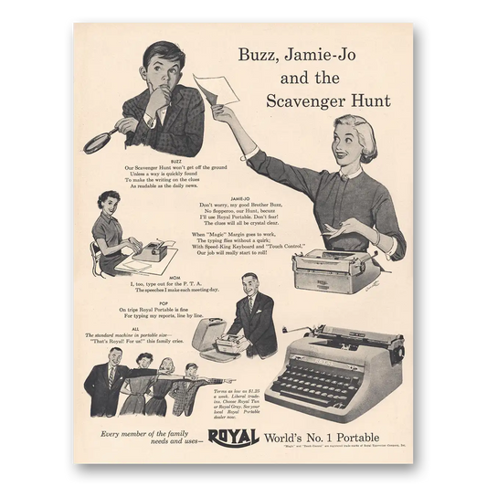 1953 Royal Typewriter Buzz Jamie Jo and the Scavenger Hunt Vintage Magazine Print Ad