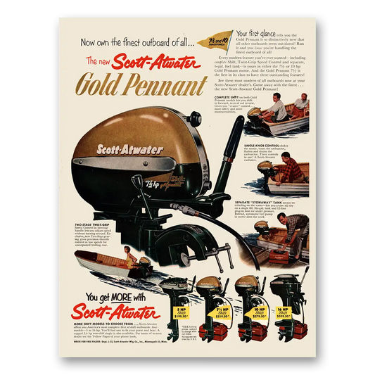 1953 Scott Atwater Gold Pennant Finest Outboard of All Vintage Magazine Print Ad