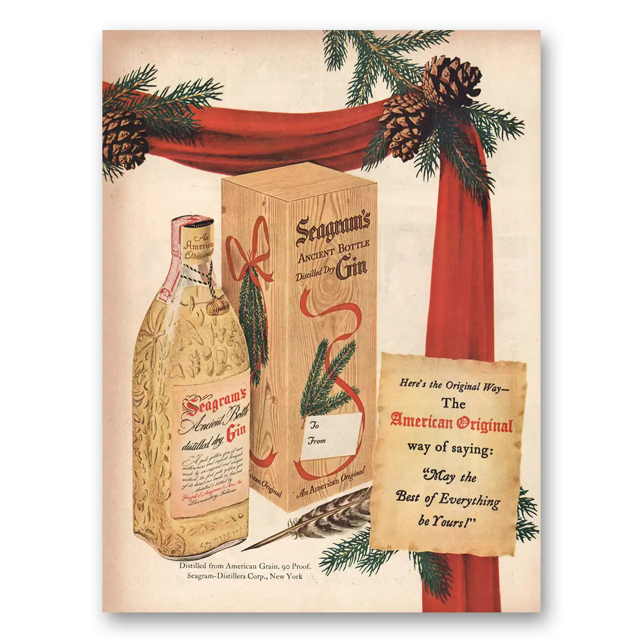 1953 Seagrams Ancient Bottle Gin Best of Everything Be Yours Vintage Magazine Print Ad