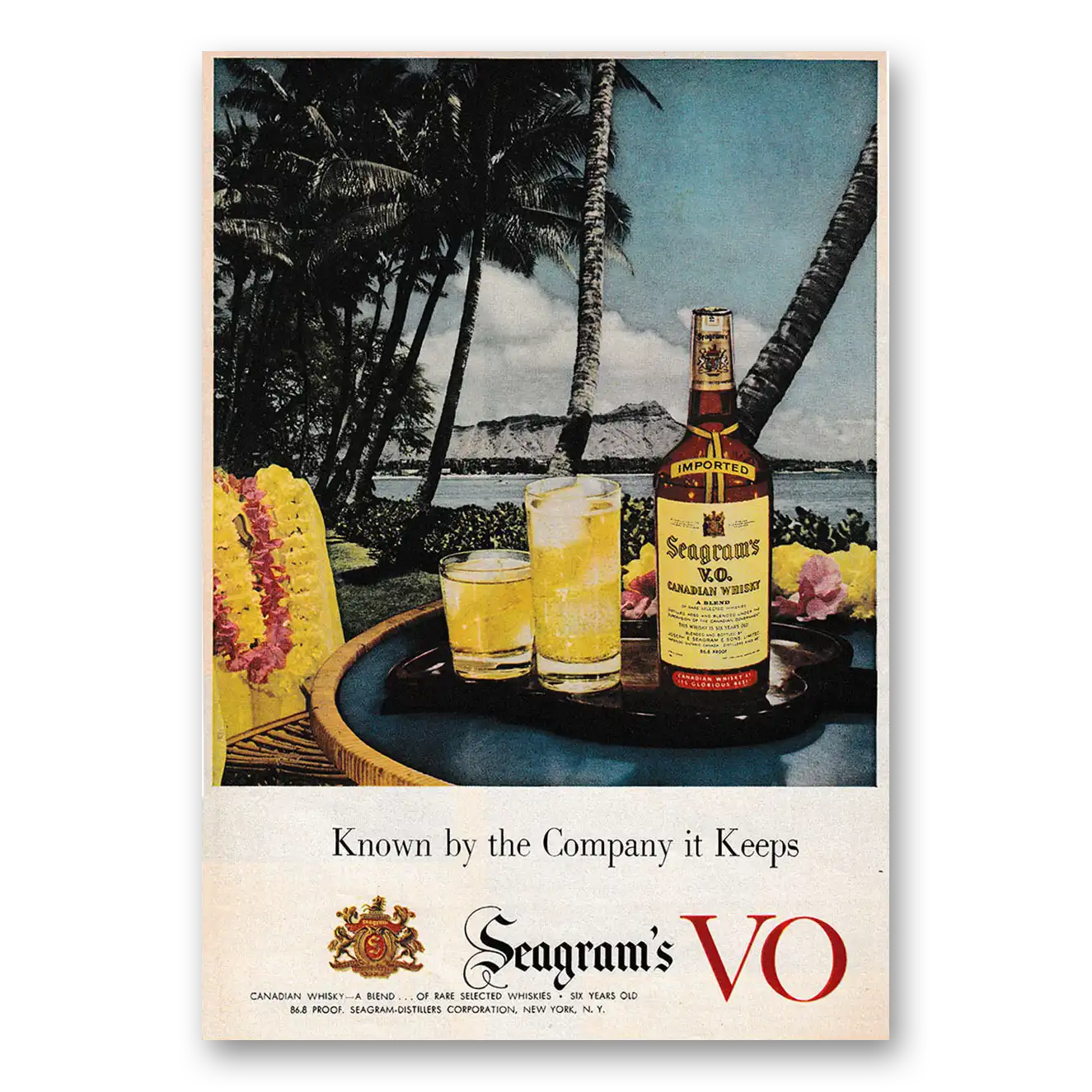 1953 Seagrams VO Whisky Known by the Company It Keeps Diamond Head Vintage Magazine Print Ad