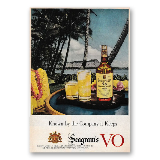 1953 Seagrams VO Whisky Known by the Company It Keeps Diamond Head Vintage Magazine Print Ad