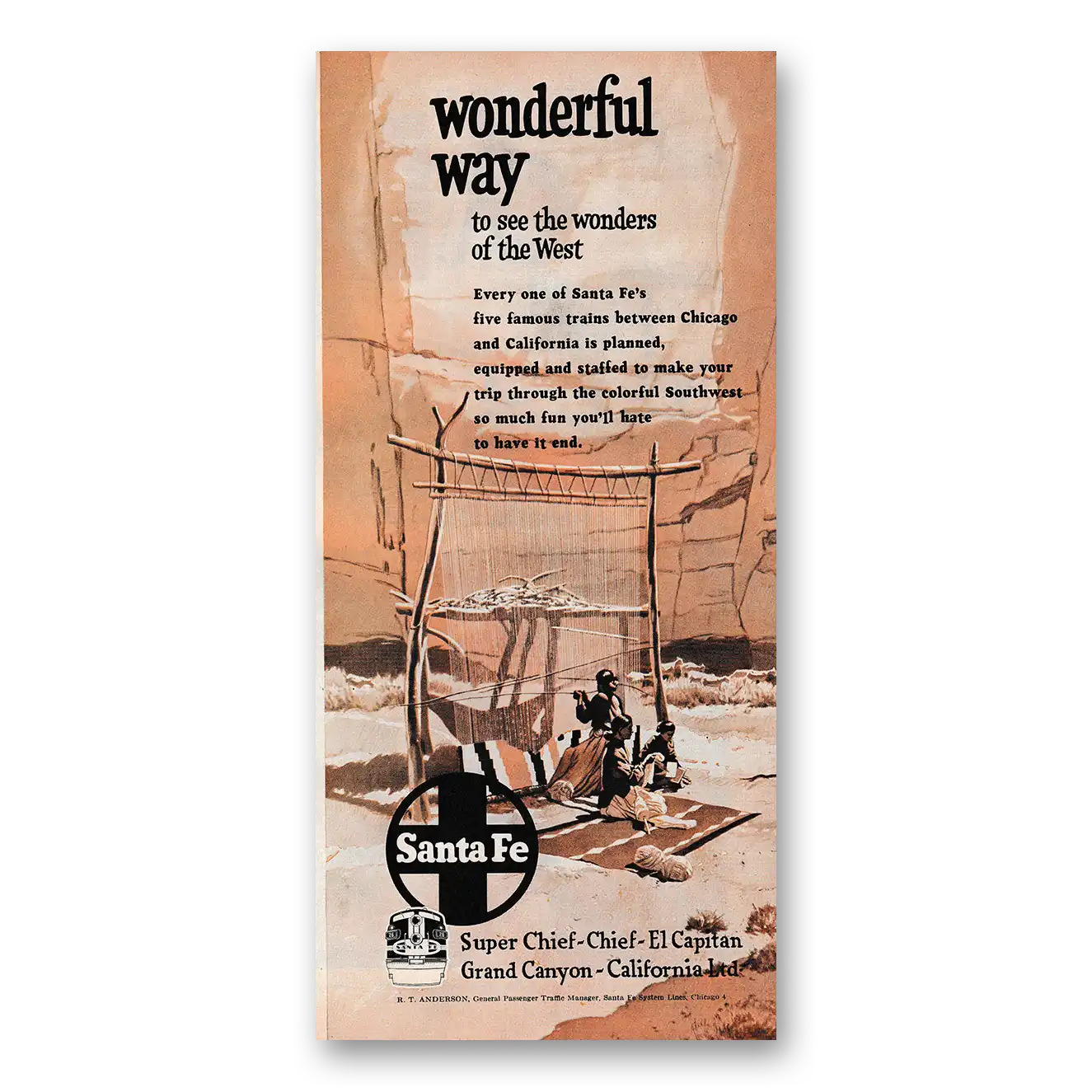 1953 Santa Fe Railway Wonderful Way to See the Wonders of the West Vintage Magazine Print Ad