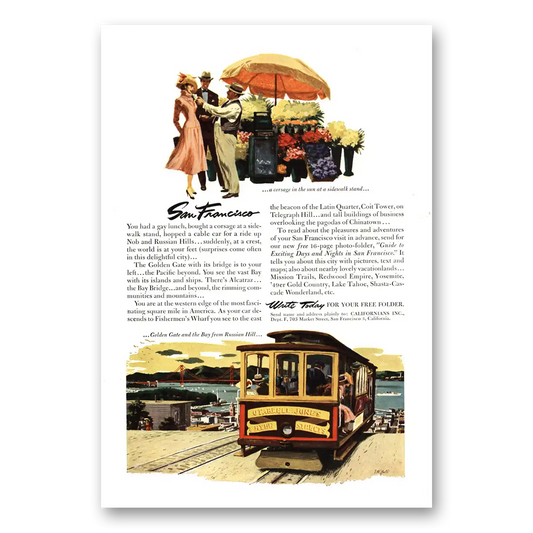 1953 San Francisco California Cable Car Russian Hill Vintage Magazine Print Ad