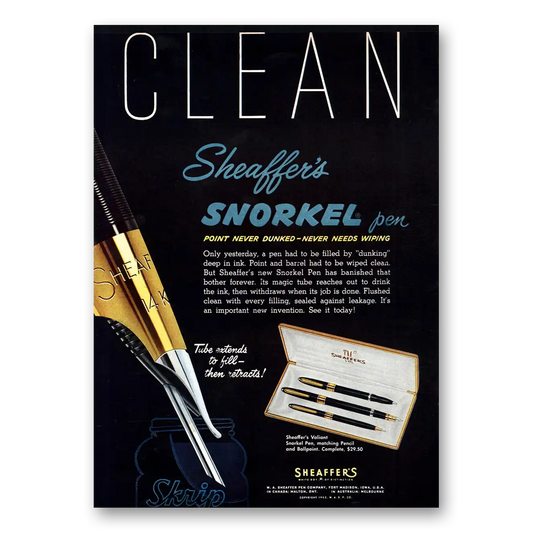 1953 Sheaffers Snorkel Pen Point Never Dunked Vintage Magazine Print Ad