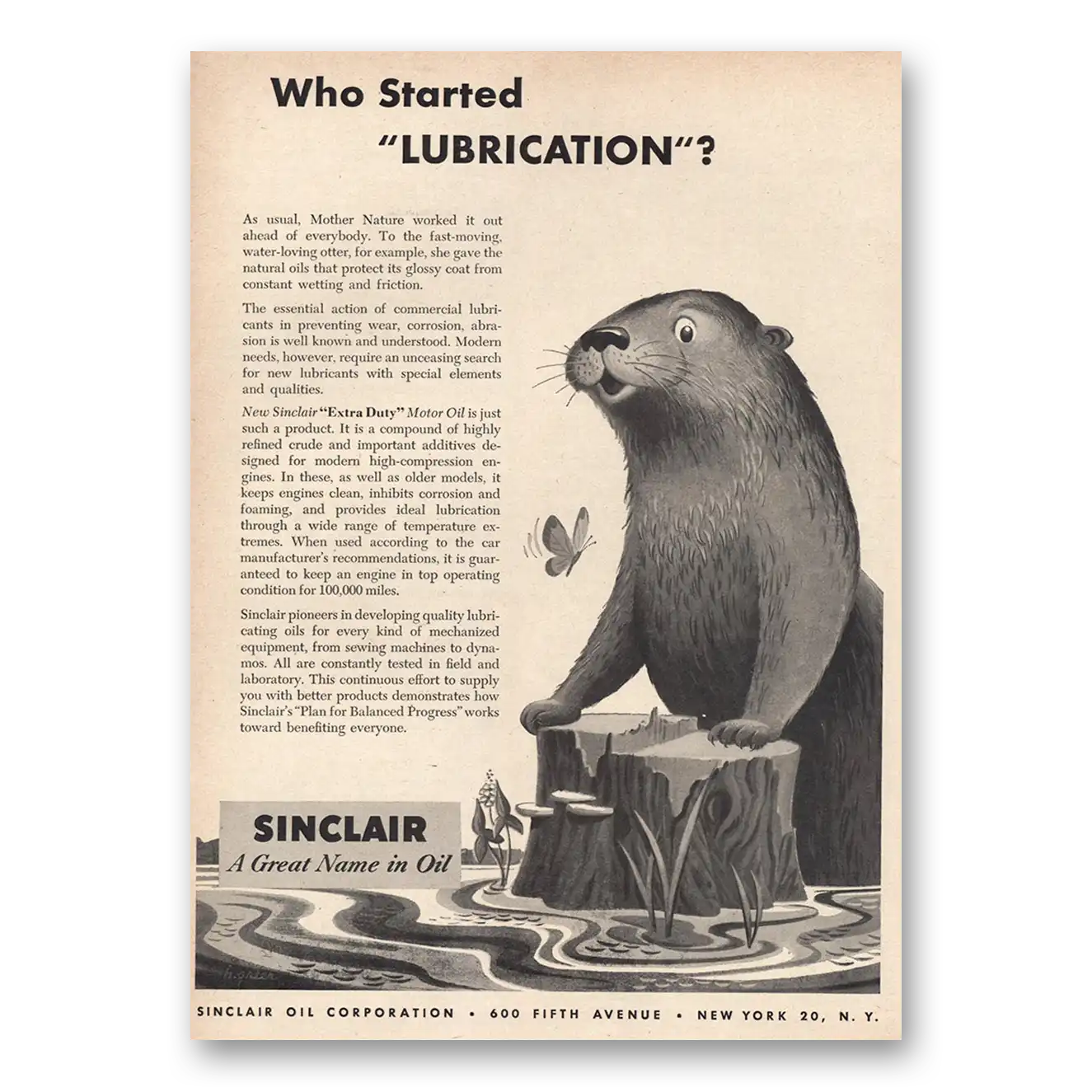 1953 Sinclair Who Started Lubrication Vintage Magazine Print Ad