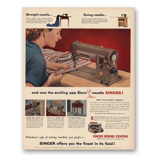 1953 Singer Sewing Machine Straight Swing Needle Vintage Magazine Print Ad