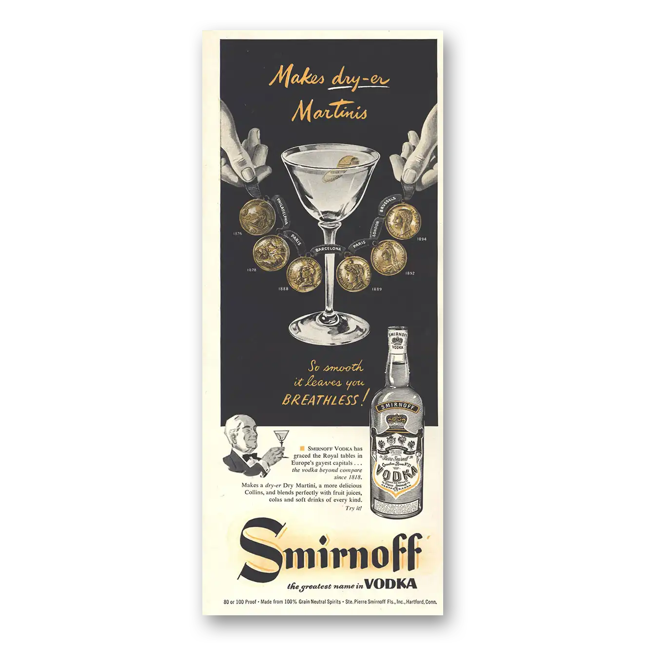 1953 Smirnoff Vodka Makes Dry er Martinis Vintage Magazine Print Ad