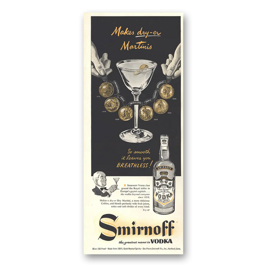 1953 Smirnoff Vodka Makes Dry er Martinis Vintage Magazine Print Ad