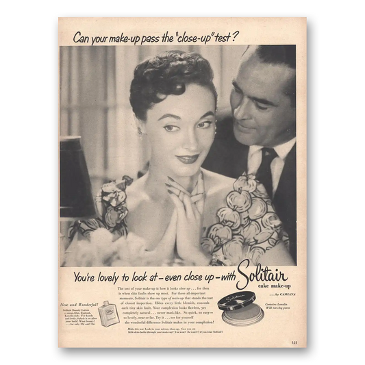 1953 Solitair Cake Make Up Lovely to Look At Vintage Magazine Print Ad