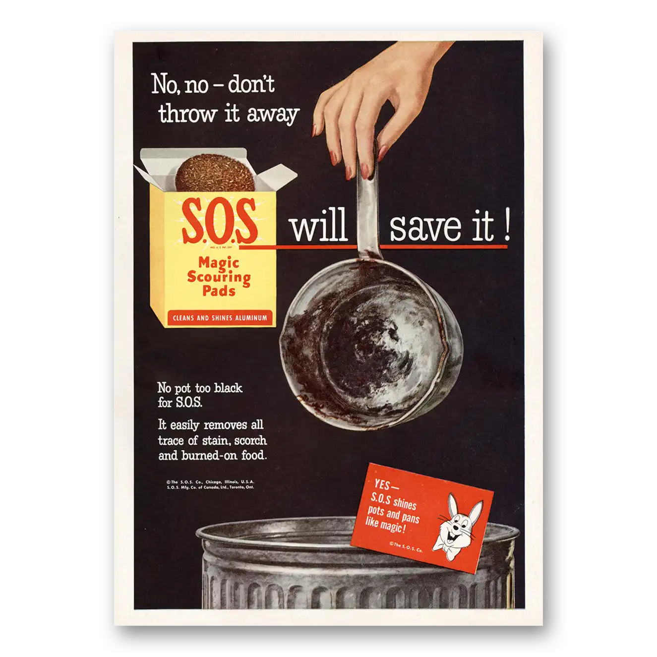 1953 SOS Scouring Pads No Don’t Throw It Away Vintage Magazine Print Ad