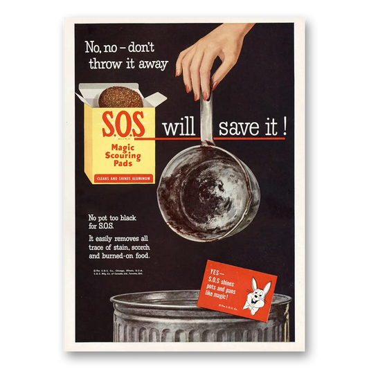 1953 SOS Scouring Pads No Don’t Throw It Away Vintage Magazine Print Ad