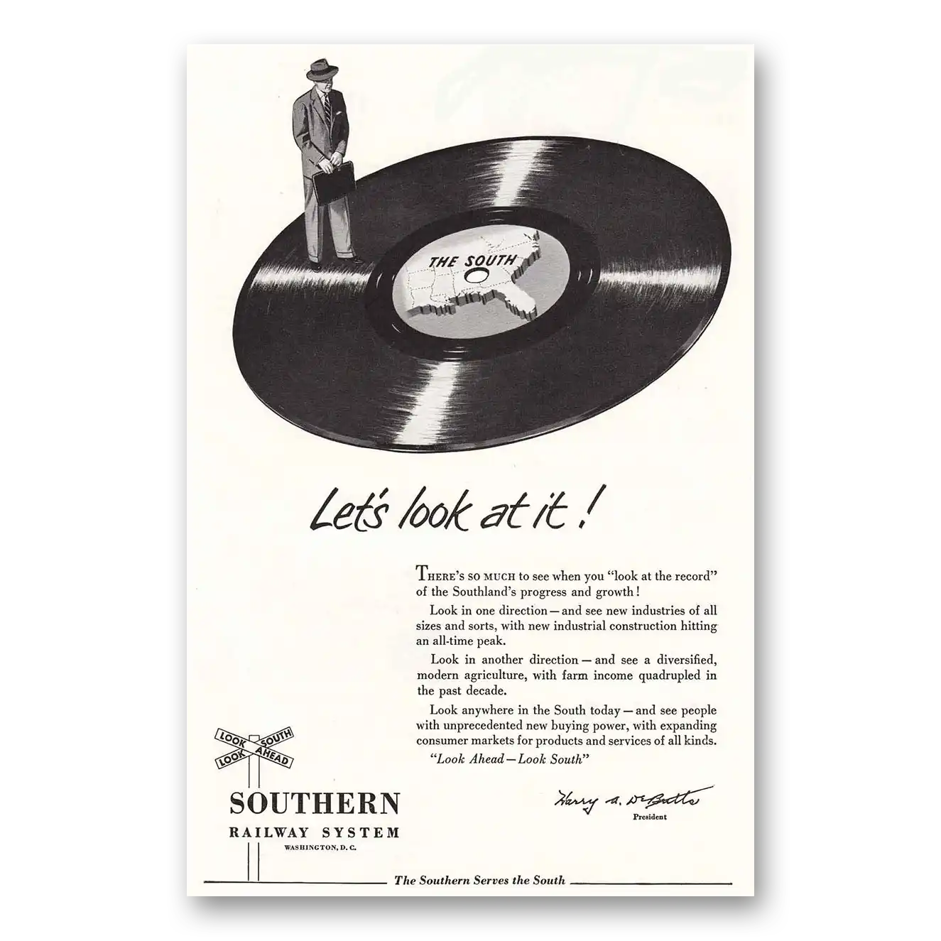 1953 Southern Railway Vinyl Record Vintage Magazine Print Ad