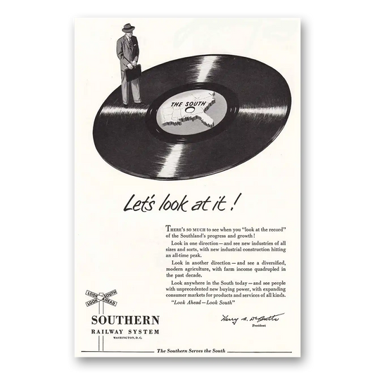 1953 Southern Railway Vinyl Record Vintage Magazine Print Ad