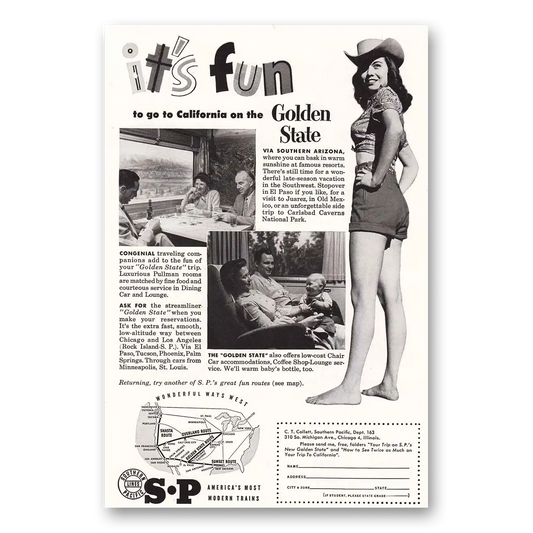 1953 Southern Pacific Fun Vintage Magazine Print Ad