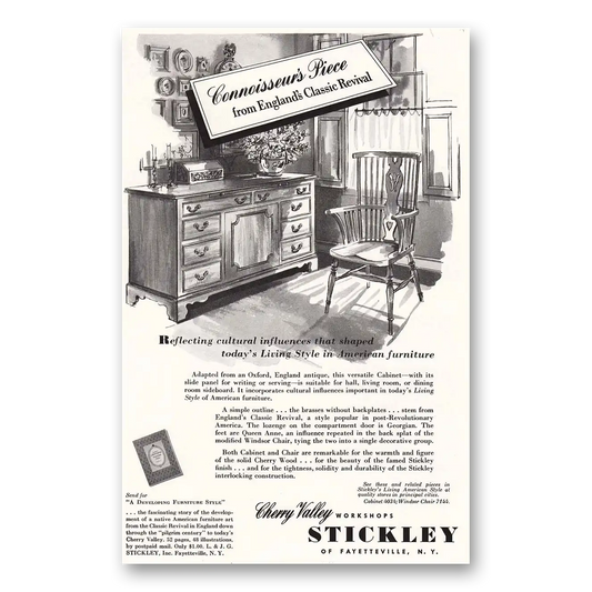 1953 Stickley Furniture Connoisseurs Piece England Classic Vintage Magazine Print Ad