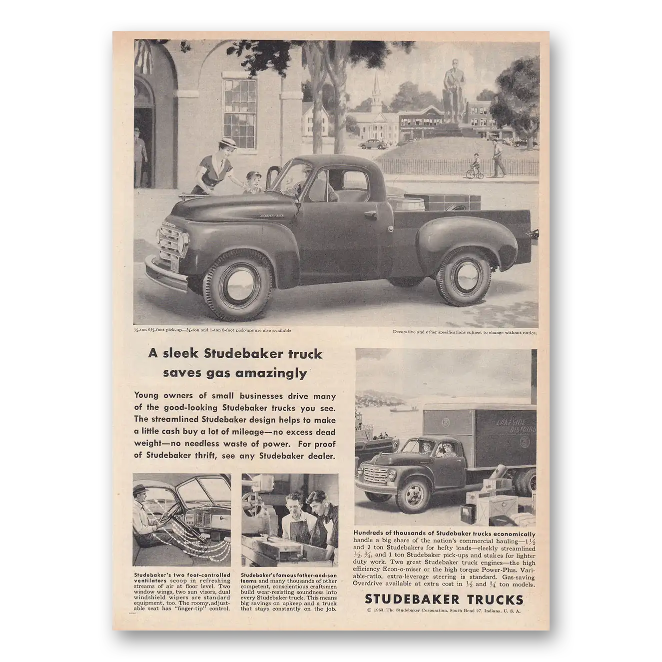 1953 Studebaker Trucks Sleek Studebaker Truck Saves Gas Amazingly Vintage Magazine Print Ad