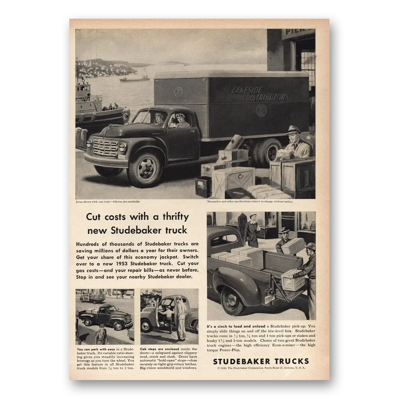 1953 Studebaker Trucks Lakeside Distributors Vintage Magazine Print Ad