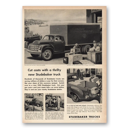 1953 Studebaker Trucks Lakeside Distributors Vintage Magazine Print Ad